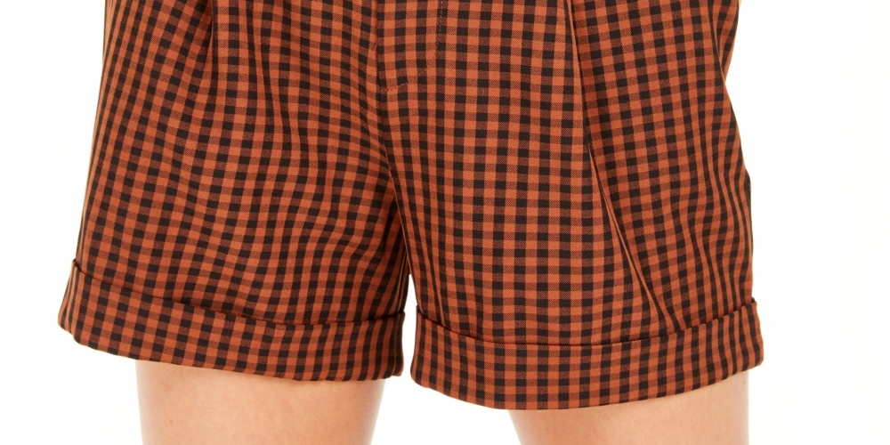 Bar III Women's Becca Tilley x Powersuit Gingham Belted Shorts Orange Size 2