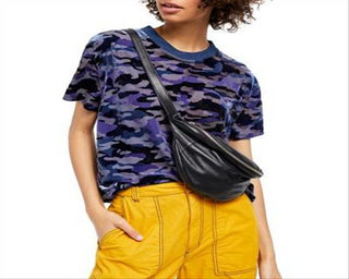 Free People Women's Teddy Animal Pint Short Sleeves T-Shirt Blue Size Large