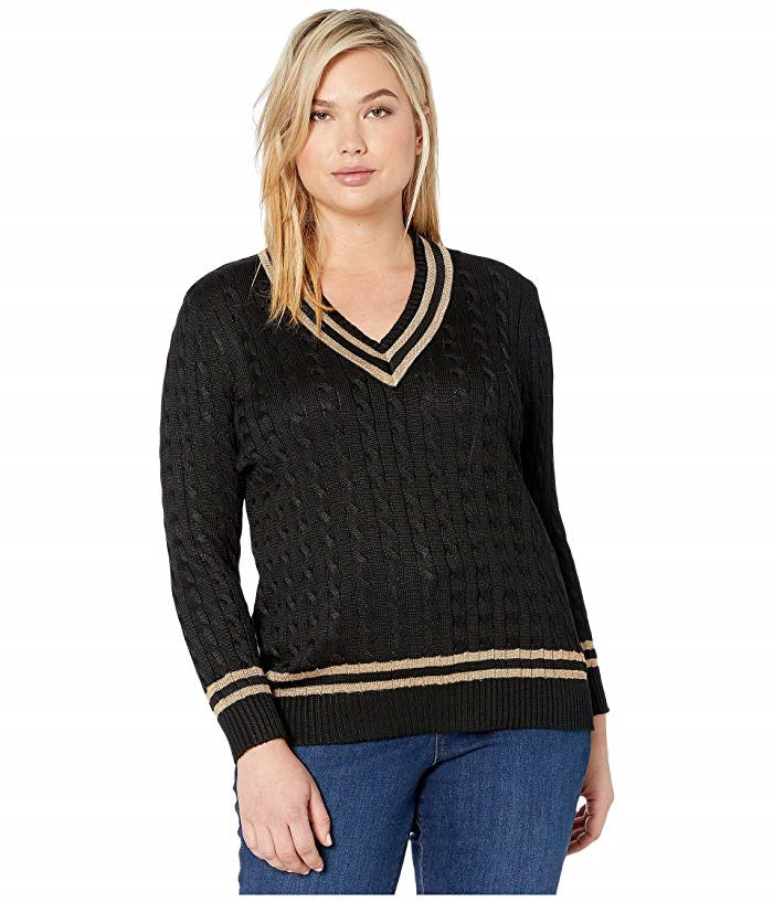 Ralph Lauren Women's Plus Size Metallic Cricket Sweater Black Size 1X