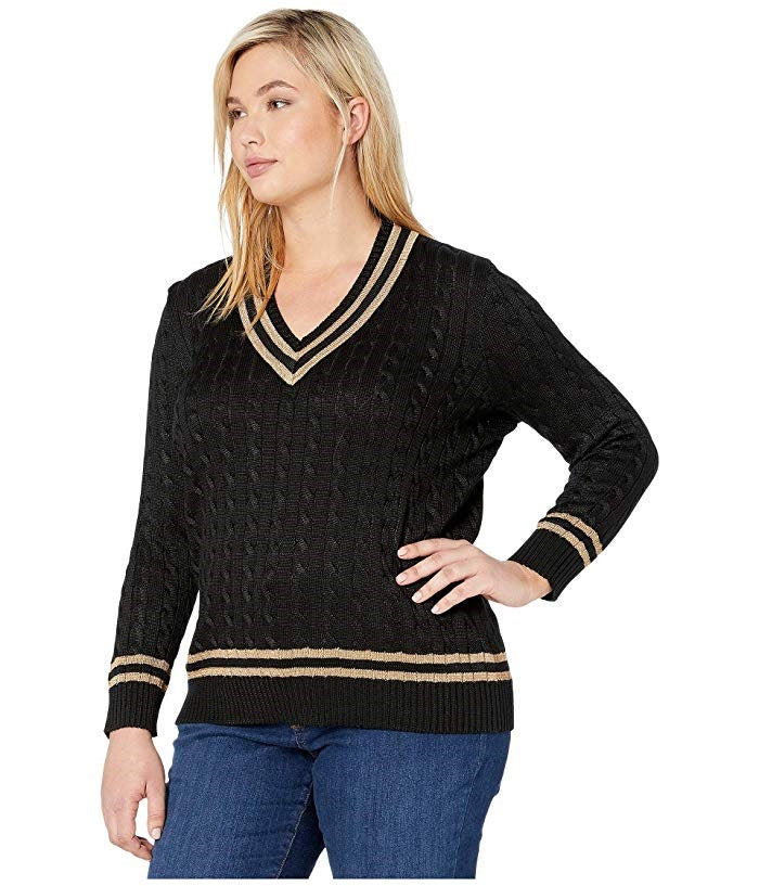 Ralph Lauren Women's Plus Size Metallic Cricket Sweater Black Size 1X