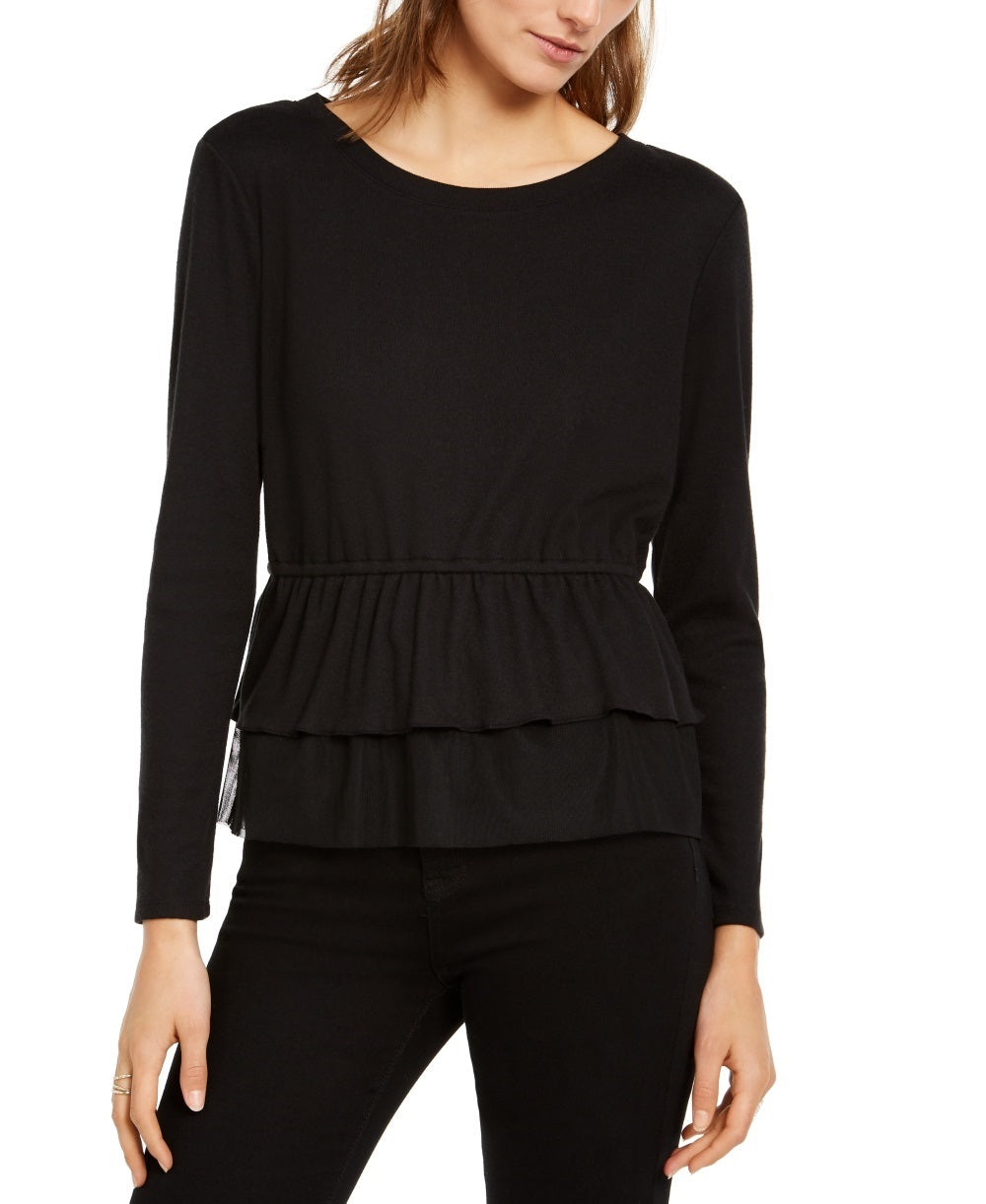 INC International Concepts Women's Tulle Peplum Top Black Size XX-Large