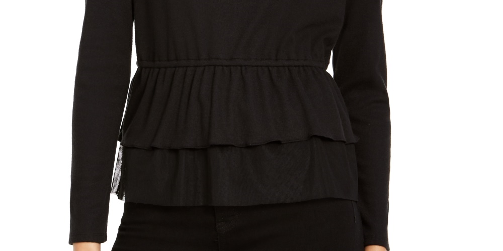 INC International Concepts Women's Tulle Peplum Top Black Size XX-Large