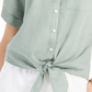 Charter Club Women's Linen Tie-Front Button-Up Shirt Green Size XX-Large