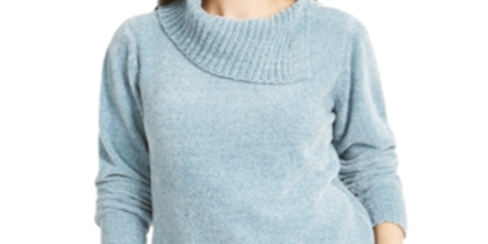 Karen Scott Women's Envelope Neck Chenille Sweater Blue Size Petite S
