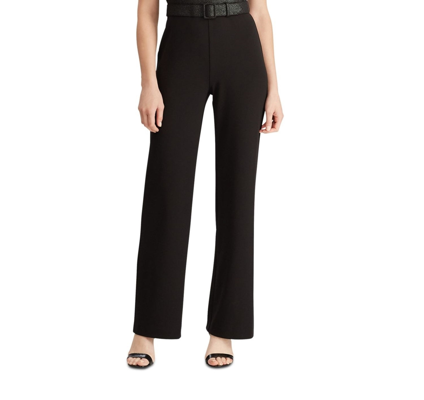 Ralph Lauren Women's Glitter Long Sleeve V Neck T-Shirt Straight Leg Wear To Work Jumpsuit Black Size 8