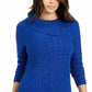 Charter Club Women's Patchwork-Stitch Asymmetrical-Collar Sweater Blue Size Small