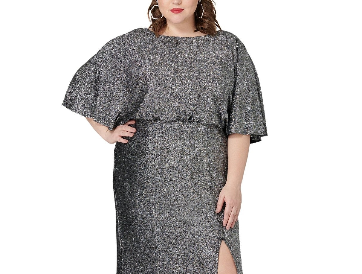 Maree Pour Toi Women's Plus Size Metallic Blouson Gown Gray Size 12