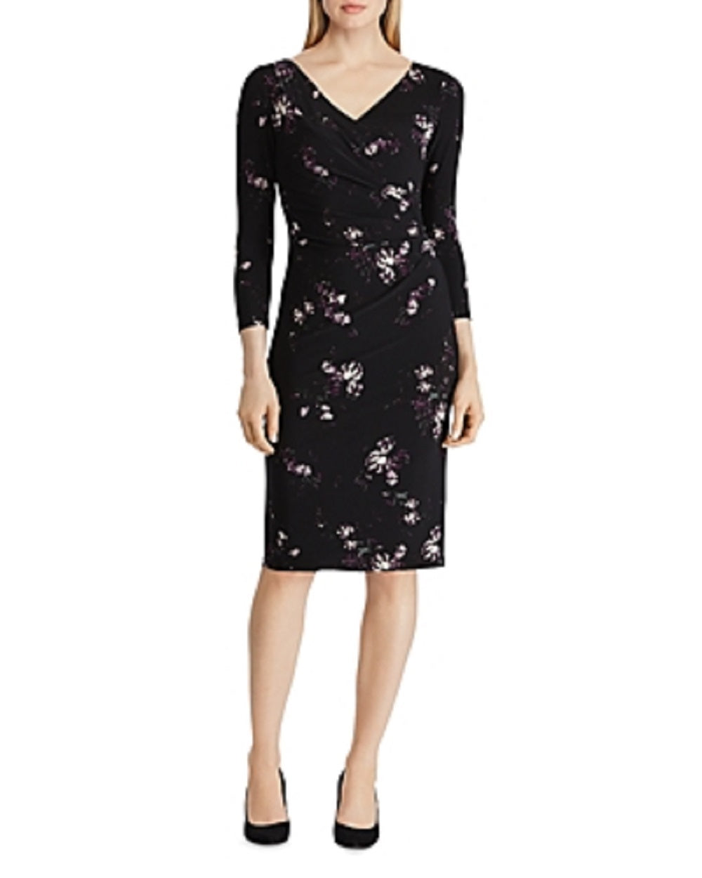Lauren Ralph Women's Floral-Print Jersey Dress Black Size 16