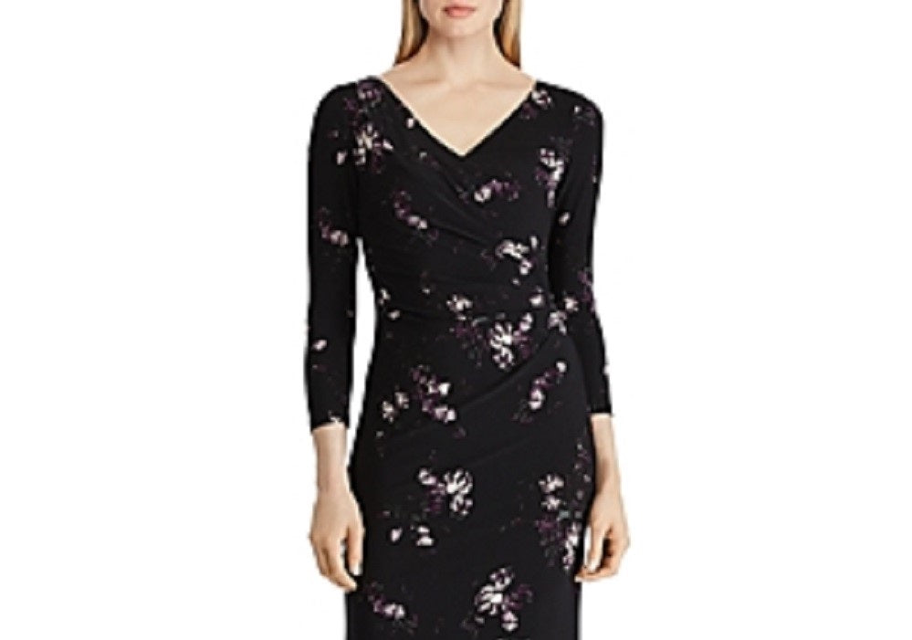 Lauren Ralph Women's Floral-Print Jersey Dress Black Size 16