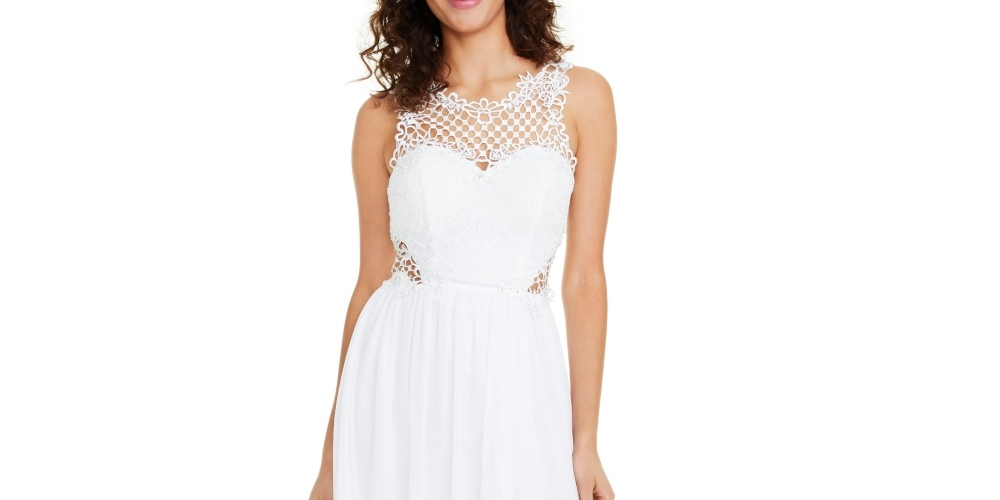 City Studios Juniors' Embellished Illusion Tulip Gown White Size 3