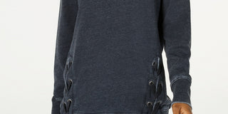 Hippie Rose Women's Lace-Up Tunic Sweatshirt Black Size Small