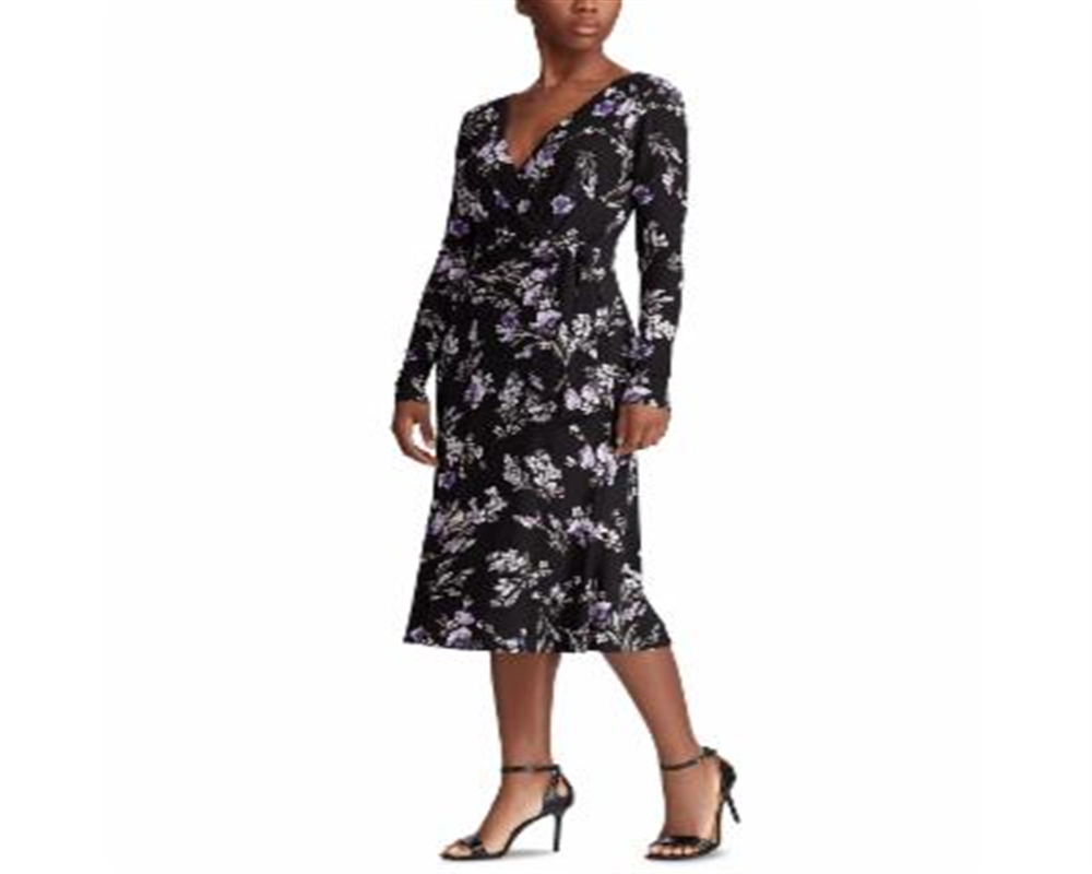 Ralph Lauren Women's Floral Print Wrap Dress Black Size 0
