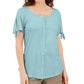 Karen Scott Women's Button Front Top Blue Size Large