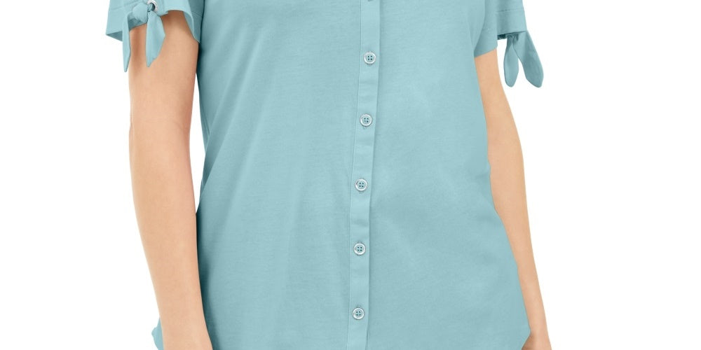 Karen Scott Women's Button Front Top Blue Size Large