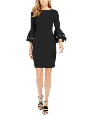 Calvin Klein Women's Embellished Bell Sleeve Sheath Dress Black Size 6