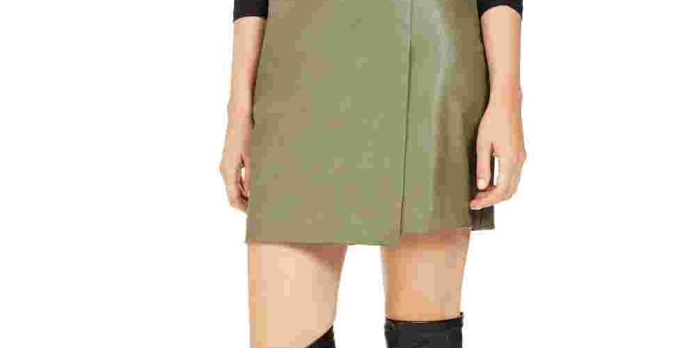 Bar III Women's Faux Leather Mini A Line Skirt Green Size XX-Small