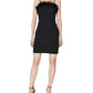 Laundry Women's Faux Fur Faux Feather Trim Spaghetti Strap Square Neck Short Sheath Cocktail Dress Black Size 2