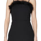 Laundry Women's Faux Fur Faux Feather Trim Spaghetti Strap Square Neck Short Sheath Cocktail Dress Black Size 2