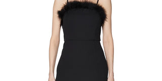 Laundry Women's Faux Fur Faux Feather Trim Spaghetti Strap Square Neck Short Sheath Cocktail Dress Black Size 2