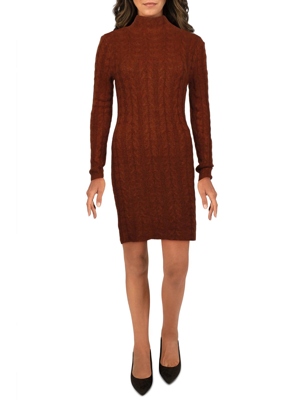 Kit & Sky Women's Cable Knit Mock Neck Sweaterdress Brown Size Small