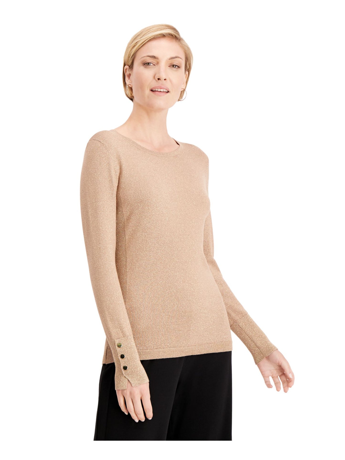 JM Collection Women's Long Sleeve Jewel Neck Sweater Yellow Size Small