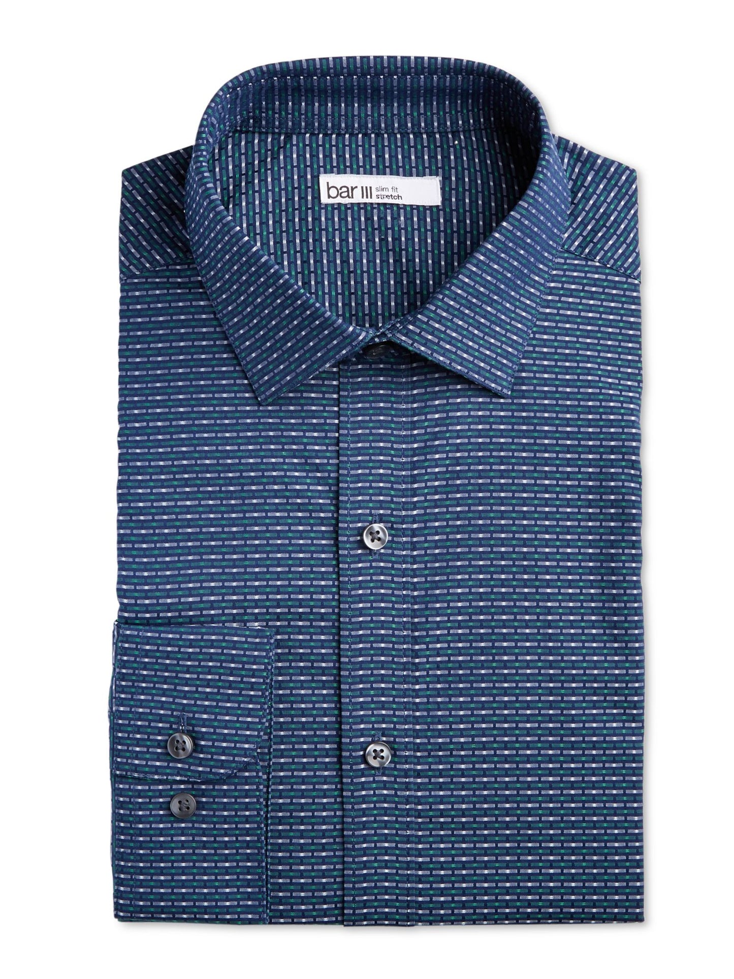 Bar III Men's Patterned Collared Dress Shirt Blue Size 34X35