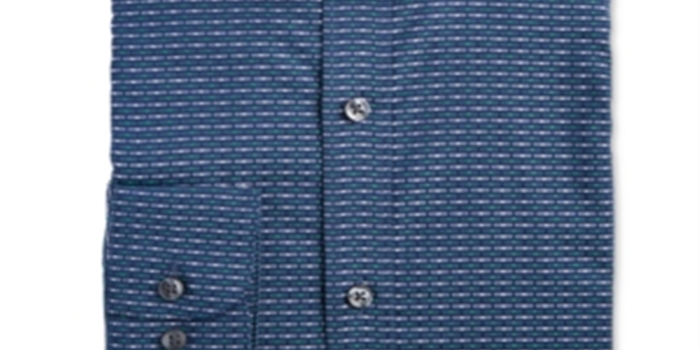 Bar III Men's Patterned Collared Dress Shirt Blue Size 34X35