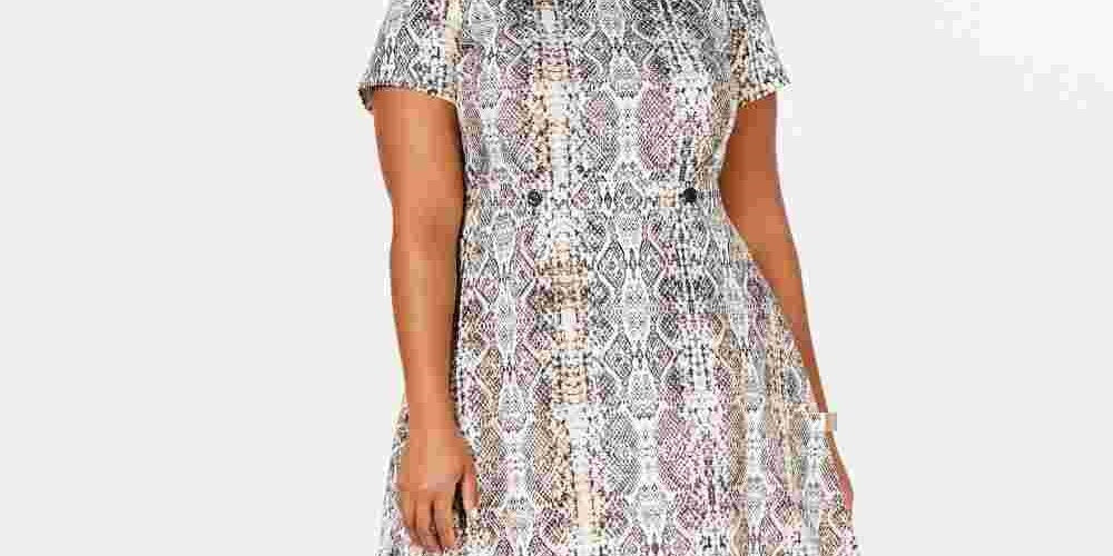 City Studios Women's Animal Print Short Sleeve Crew Neck Above The Knee Fit + Flare Dress Gray Size Small