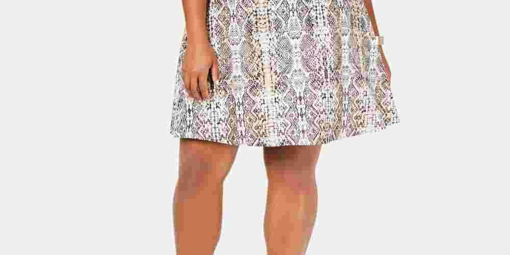 City Studios Women's Animal Print Short Sleeve Crew Neck Above The Knee Fit + Flare Dress Gray Size Small