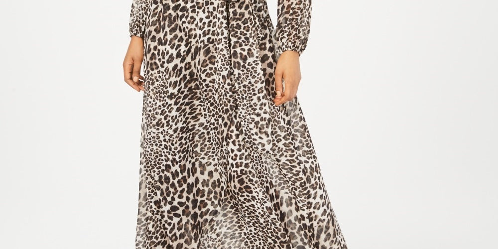 INC International Concepts Women's Animal Print Maxi Dress Brown Size 8