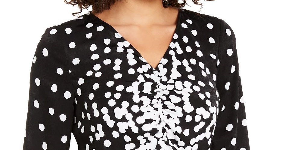 Alfani Women's V Neck Ruched Blouse Black Size X-Large