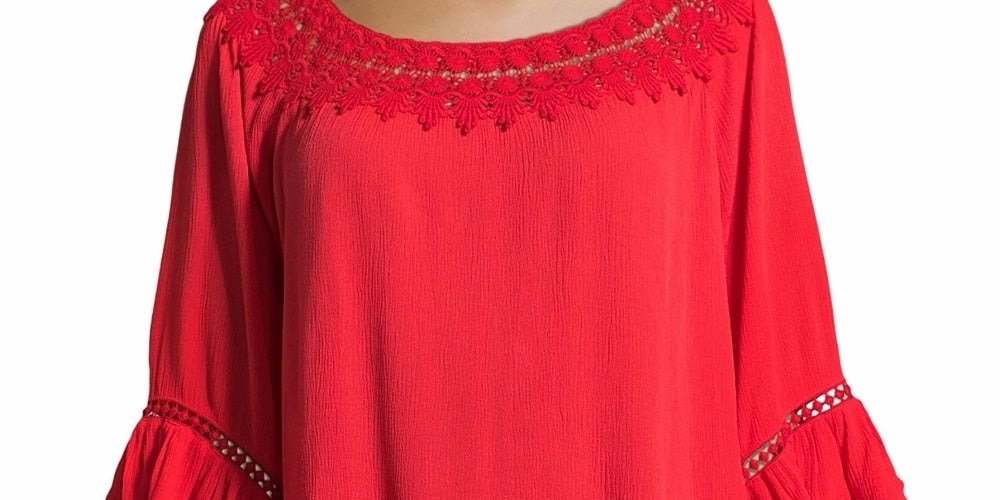 John Paul Richard Women's Crochet Trim Ruffle Sleeve Blouse Orange Size Small