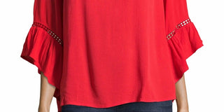 John Paul Richard Women's Crochet Trim Ruffle Sleeve Blouse Orange Size Small