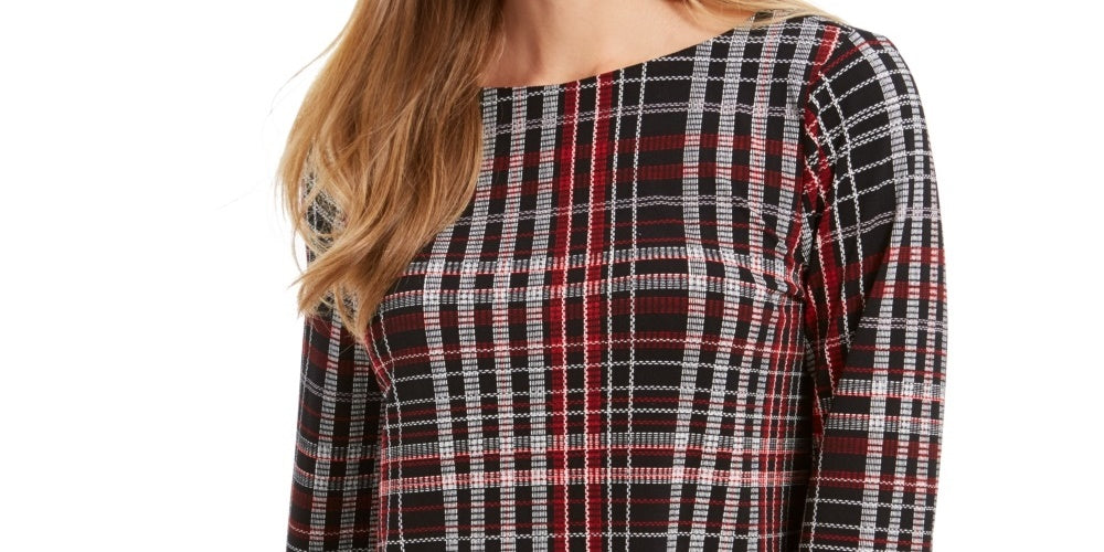 Charter Club Women's Plaid Contrast Trim Top Black Size X-Small