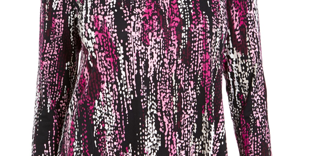 JM Collection Women's Printed Shirttail Hem Top Purple Multi  Size Petite S