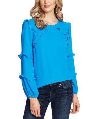 CeCe Women's Tiered Ruffle Blouse Blue Size Petite X-Small