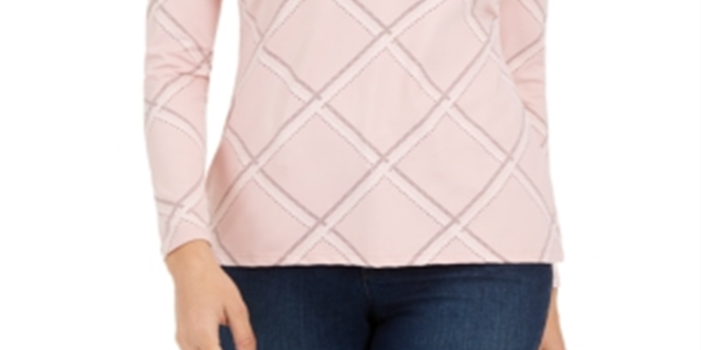 Charter Club Women's Printed Mock Neck Top Pink Size Petite S/M