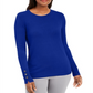 JM Collection Women's Button Cuff Crewneck Sweater Blue Size -Petite L