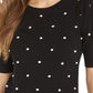 Maison Jules Women's Embroidered Polka Dot 3/4 Sleeve Jewel Neck Sweater Black Size Large