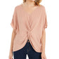 Style & Co Women's V Neck Twist Front Top Pink Size X-Small