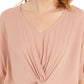 Style & Co Women's V Neck Twist Front Top Pink Size X-Small