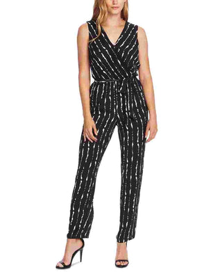 Vince Camuto Women's Stripe Impressions Sleeveless Belted Jumpsuit Black Size 14