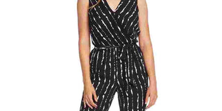 Vince Camuto Women's Stripe Impressions Sleeveless Belted Jumpsuit Black Size 14