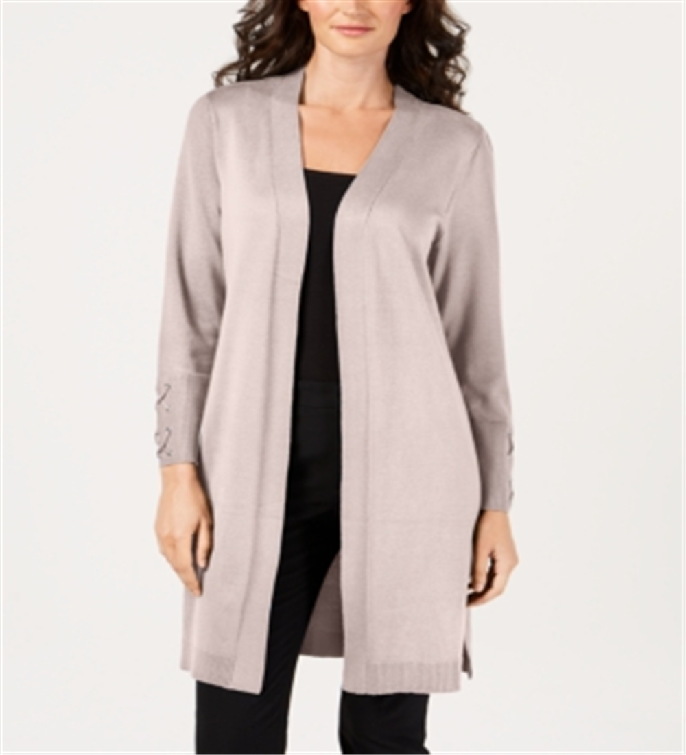JM Collection Women's Open Front Duster Cardigan Polished Nude Size Petite L