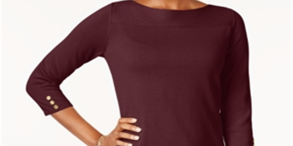 Karen Scott Women's Cotton Button-Trim Sweater Maroon Size Petite L