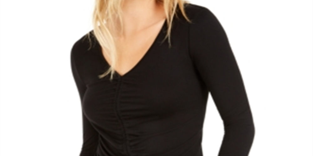 Bar III Women's Drawstring Ruched Top Black Size XXS