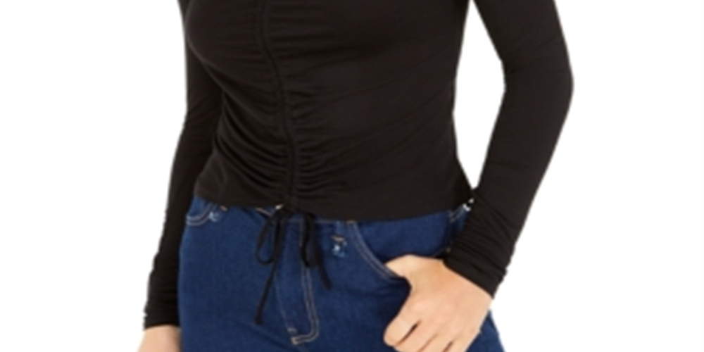 Bar III Women's Drawstring Ruched Top Black Size XXS