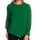 Vince Camuto Women's Asymmetrical Double Layer Chiffon Top Green Size Small