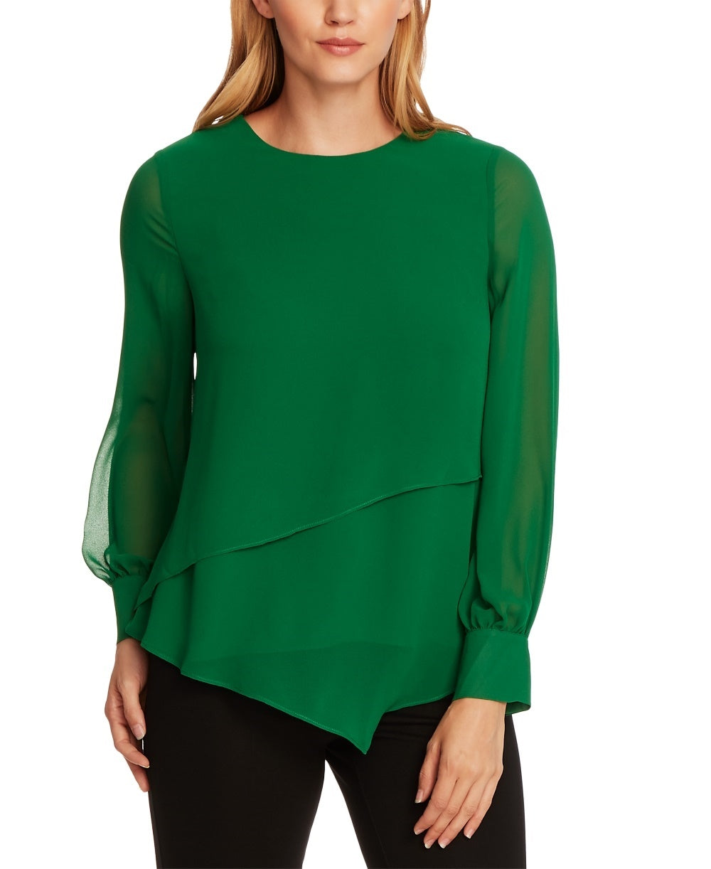 Vince Camuto Women's Asymmetrical Double Layer Chiffon Top Green Size Small
