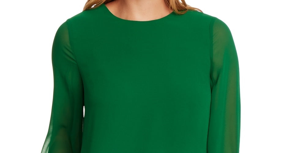 Vince Camuto Women's Asymmetrical Double Layer Chiffon Top Green Size Small